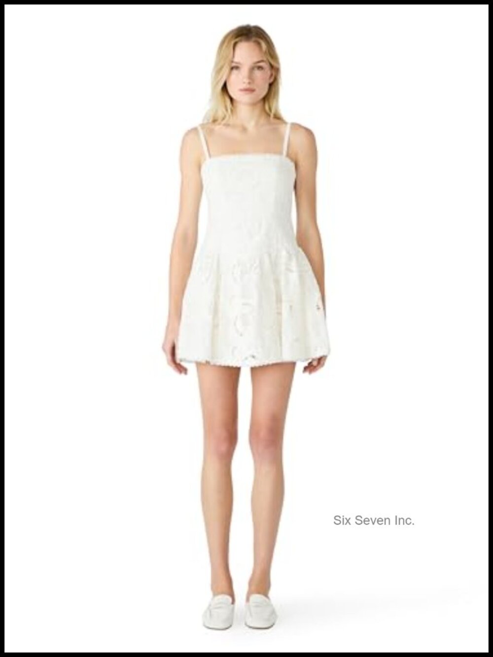 Cotton Square Neck Fit & Flare Mini Dress Smocked Back Sleeveless